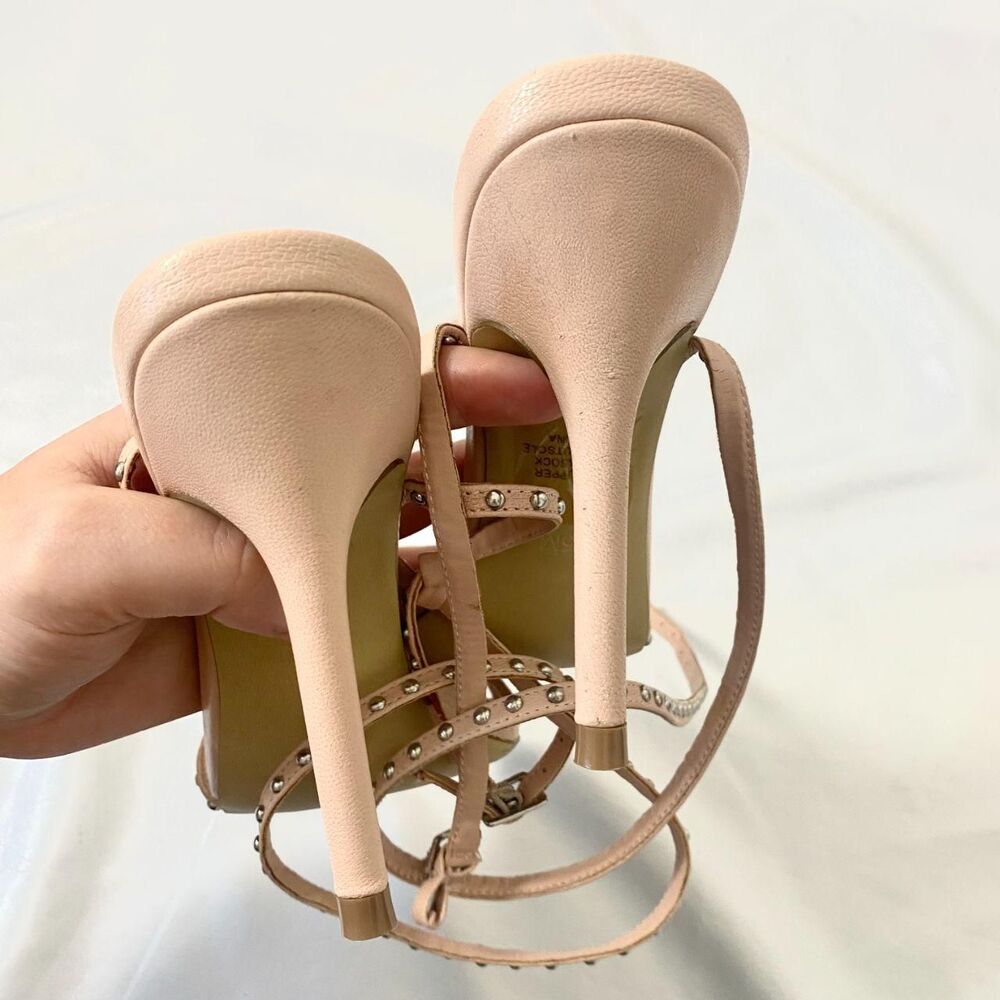 Steve Madden Model Wish Blush Pink Leather Studded Lace-Up High Heels US 8.5 - Picture 6 of 6
